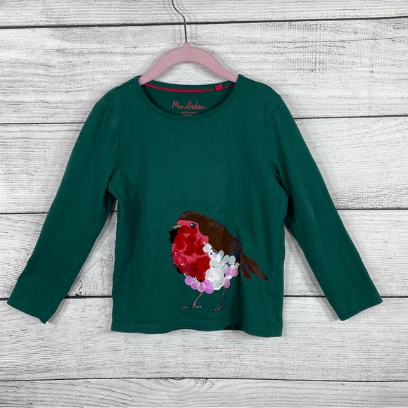 Mini Boden Other - Mini Boden Linden Green Sparkly Sequin Long Sleeve Robin Shirt Sz 5-6